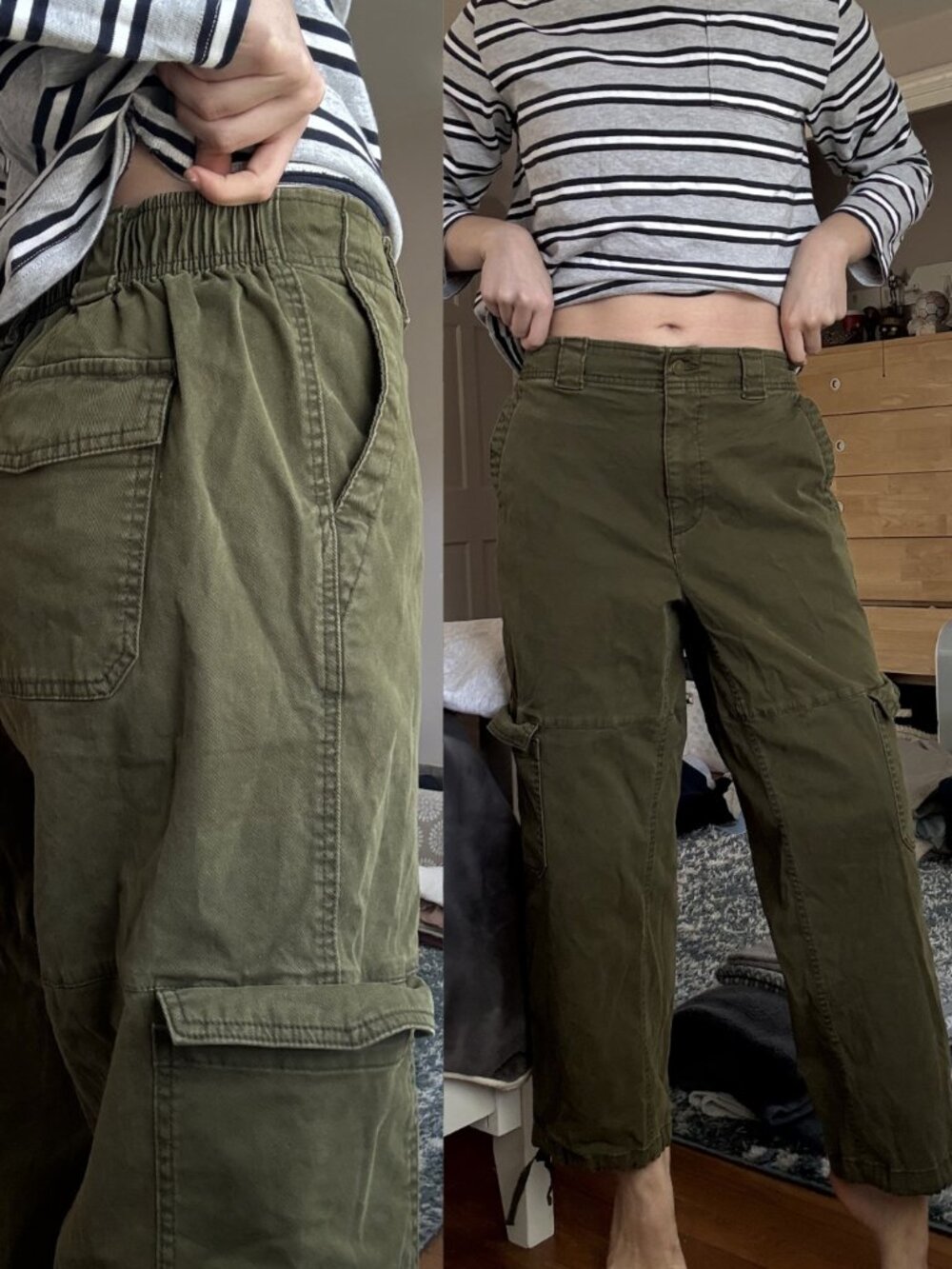 Zara Army Green Cargo Barrel Leg Jeans Pants